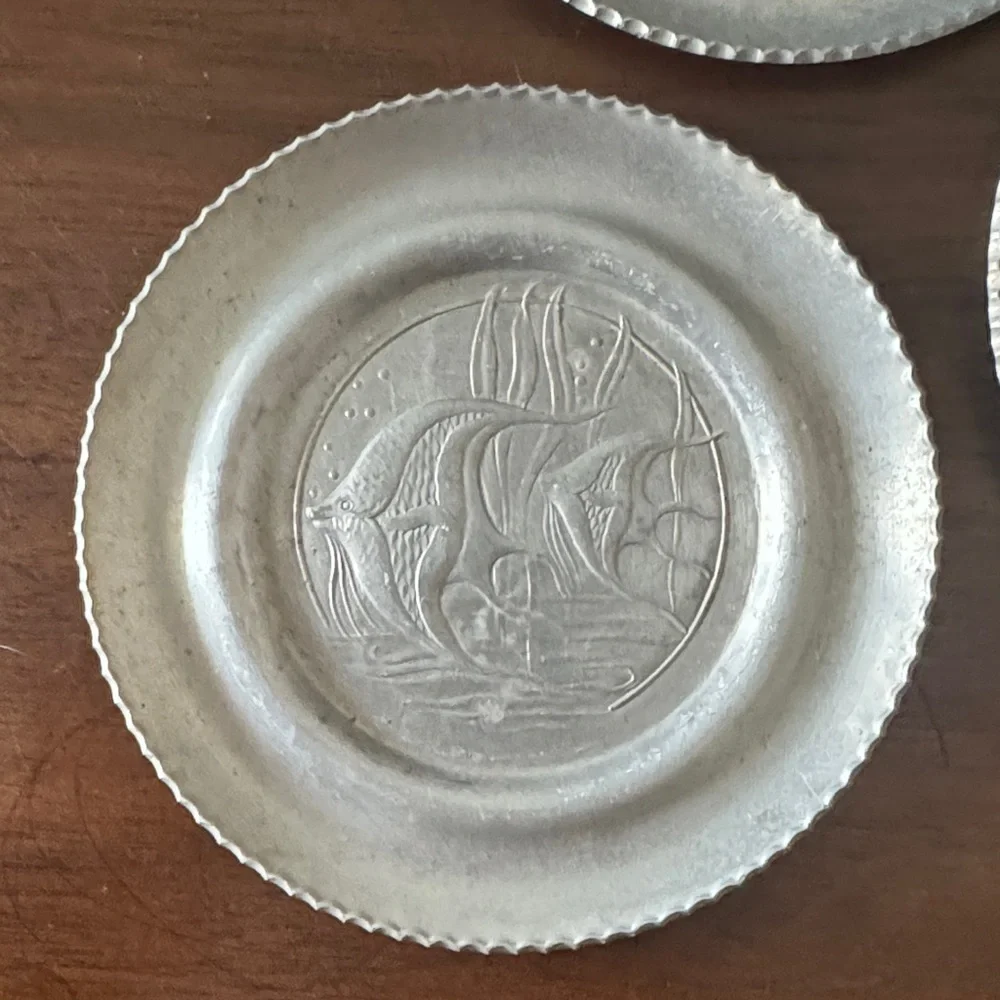 Hammered Aluminum Coasters, Fish Themed — 3 Count